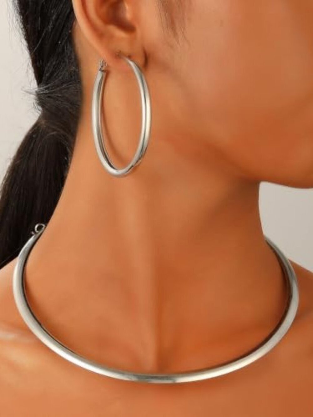 BRAND NEW Women Chunky Large Round Circle Choker Necklace Earrings Set